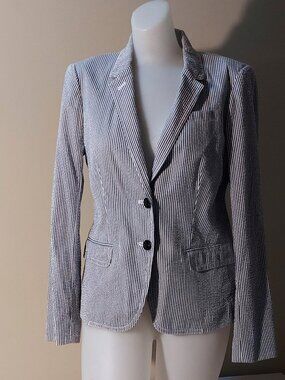 J. Crew "Schoolboy" Blue & White Striped Seersucker 2-Button Blazer Size: 8